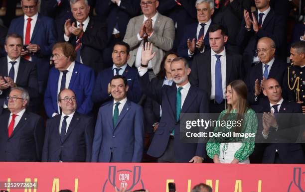 King Felipe VI and the Infanta Sofia as well as other authorities in the presidential box before the match. Prior to the Copa del Rey Final match...