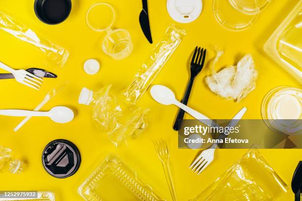 black and white plastic waste - disposable silverware stock pictures, royalty-free photos & images