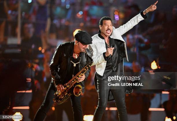 Pop star Lionel Richie performs inside Windsor Castle grounds at the Coronation Concert, in Windsor, west of London on May 7, 2023. - For the first...