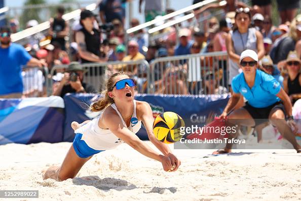 Abby Van Winkle of the UCLA Bruins dives for a ball from the UCLA ...