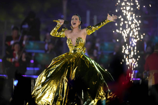 Katy Perry performs during the Coronation Concert on May 7, 2023 in Windsor, England. The Windsor Castle Concert is part of the celebrations of the...