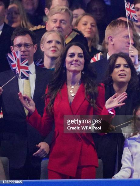 Catherine, Princess of Wales in the Royal Box at the Coronation Concert in the grounds of Windsor Castle on May 7, 2023 in Windsor, England. The...