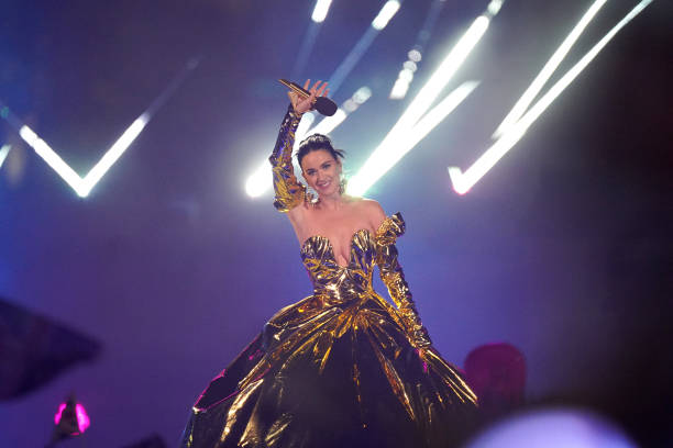 Katy Perry performs during the Coronation Concert in the grounds of Windsor Castle on May 7, 2023 in Windsor, England. The Windsor Castle Concert is...