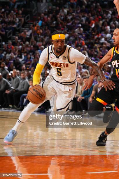 Kentavious Caldwell-Pope of the Denver Nuggets drives to the basket during the game against the Phoenix Suns during the Western Conference Semi...