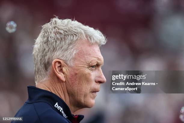 West Ham United's manager David Moyes looks on during the Premier League match between West Ham United and Manchester United at London Stadium on May...