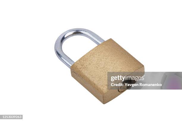 locked golden padlock on the white background - password strength stock pictures, royalty-free photos & images
