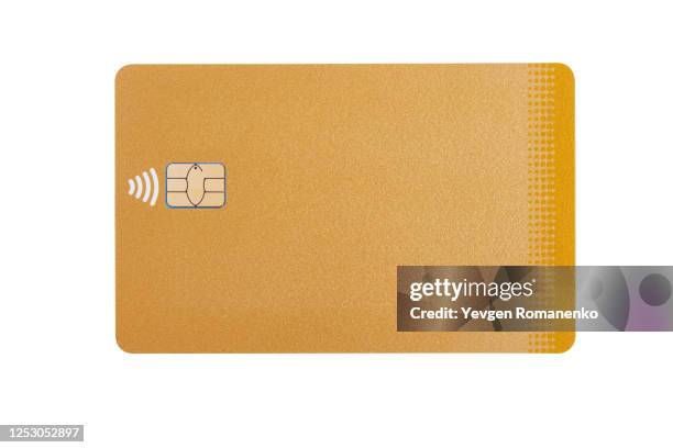 golden credit card with chip, isolated on white background - business card design stock pictures, royalty-free photos & images