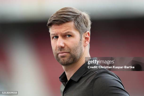 Chariman of VfB Stuttgart Thomas Hitzlsperger is interviewed ahead of the Second Bundesliga match between VfB Stuttgart and SV Darmstadt 98 at...