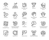 Premium Icons Pack on Human Cognitive Abilities and Preschool Development of Children. Such Line Signs as Fine Motor Skills, Articulation. Vector Icons Set for Web and App in Outline Editable Stroke