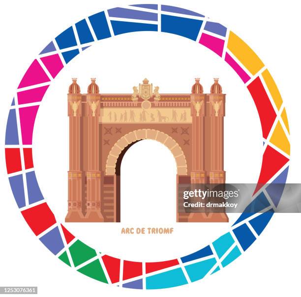 arc de triomf in barcelona - arc de triomf barcelona stock illustrations