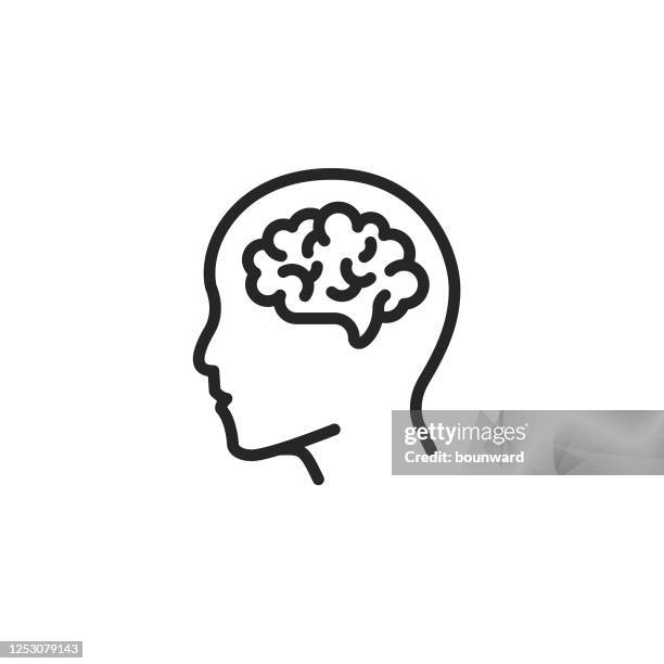 ilustraciones, imágenes clip art, dibujos animados e iconos de stock de human brain outline icon editable stroke - cabeza
