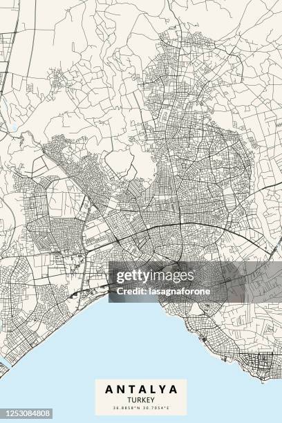 antalya, turkey vector map - temple of hadrian turkey stock illustrations