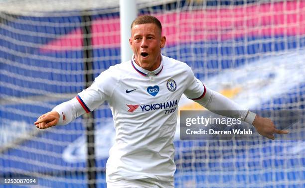 Ross Barkley of Chelsea celebrates after scoring his sides first goal during the FA Cup Fifth Quarter Final match between Leicester City and Chelsea...