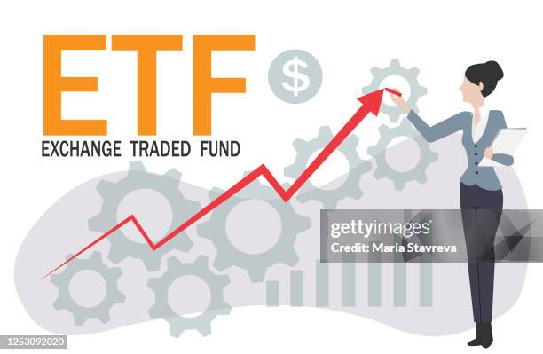 ilustraciones, imágenes clip art, dibujos animados e iconos de stock de concepto de flecha etf. - etf