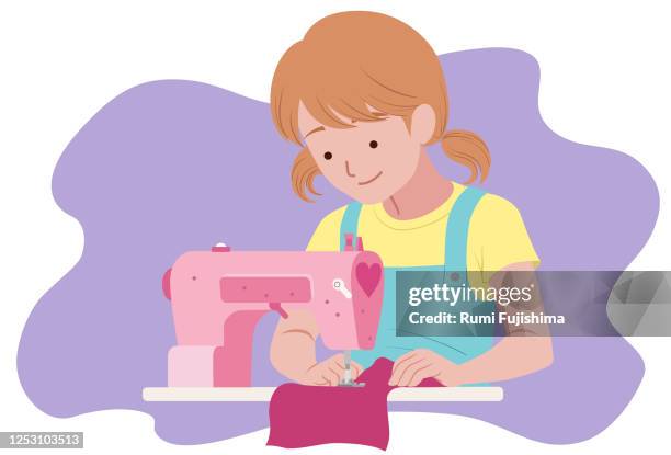 illustrations, cliparts, dessins animés et icônes de couture de fille - machine à coudre