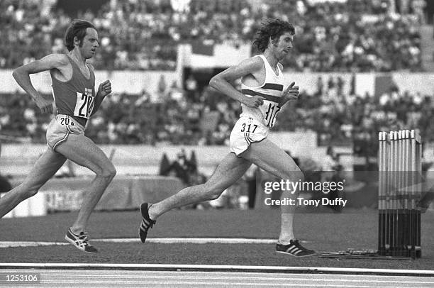 Lasse Viren of Finland trails Brendan Foster of Great Britain in the Final of the 5000 metres at the European Championships in Rome. Foster finished...