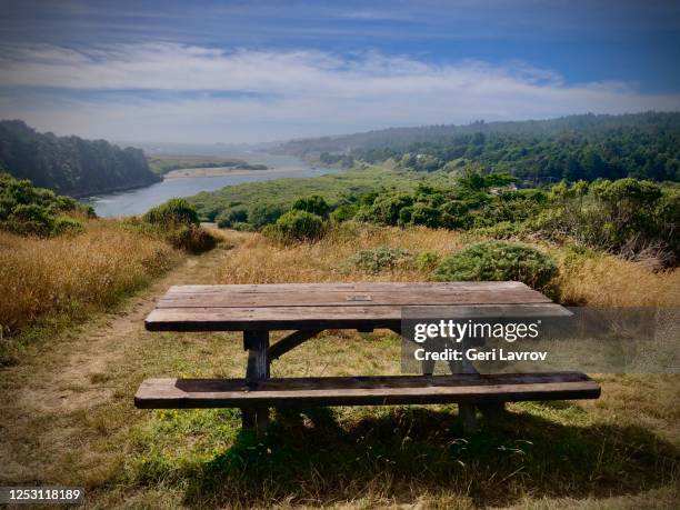 gualala river, mendocino coast - picnic table stock-fotos und bilder