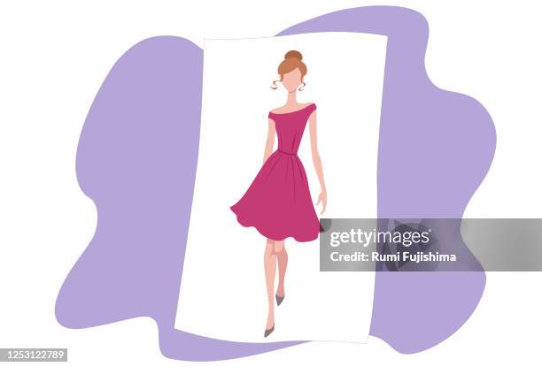 fashion sketch - pink dress stock illustrations