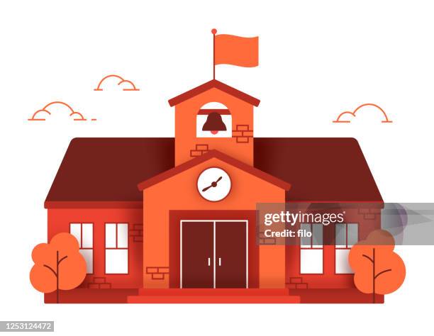 ilustraciones, imágenes clip art, dibujos animados e iconos de stock de edificio escolar - edificio escolar