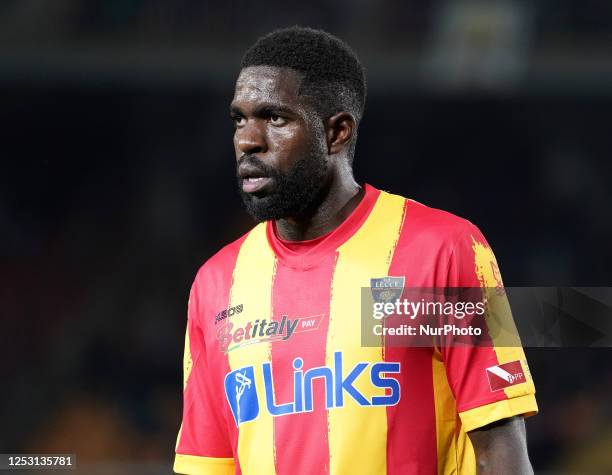 Samuel Umtiti of Us Lecce during the Serie A match between Us Lecce and Hellas Verona on May 7, 2023 stadium ''Ettore Giardiniero'' in Lecce, Italy