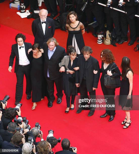 French actor Gerard Depardieu , Sylvie Pialat , wife of French director Maurice Pialat, her son Antoine Pialat and French director Jean-Pierre...