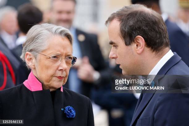 French Prime Minister Elisabeth Borne and French Minister of the Armed Forces, Sebastien Lecornu attend the ceremonies marking the 78th anniversary...