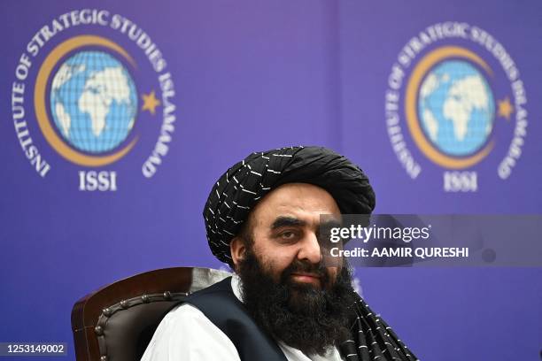 The foreign minister of Afghanistan's Taliban government, Amir Khan Muttaqi attends an event held at the Institute of Strategic Studies, in Islamabad...