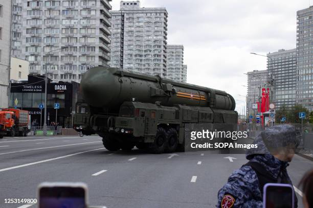 Yars, a Russian MIRV-equipped thermonuclear armed intercontinental ballistic missile. The MIRV system permits a single missile to deliver multiple...