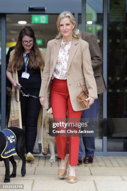 Sophie, Duchess of Edinburgh leaves after taking part in a puppy class at the Guide Dogs for the Blind Association Training Centre at a pop-up...