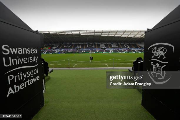 General view of the pitch ahead of the Sky Bet Championship between Swansea City and West Bromwich Albion at Liberty Stadium on May 8, 2023 in...