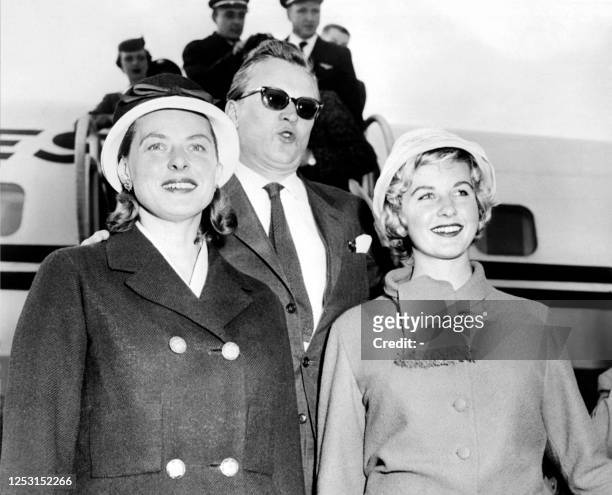 Photo of Swedish actress Ingrid Bergman with her husband Lars Schmidt and her daughter Pia Lindstrom taken in 1959. Established in Hollywood she...