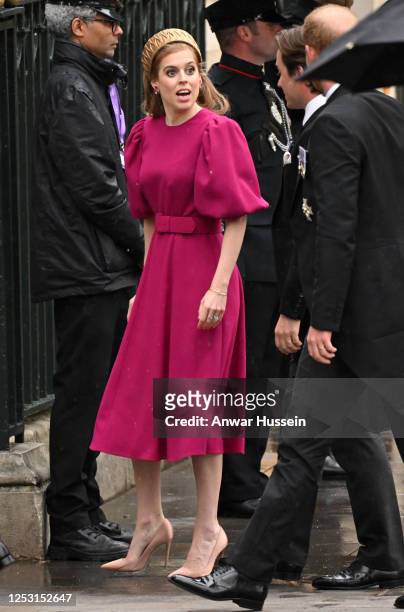 Princess Beatrice attends the Coronation of King Charles III and Queen Camilla at Westminster Abbey on May 06, 2023 in London, England.