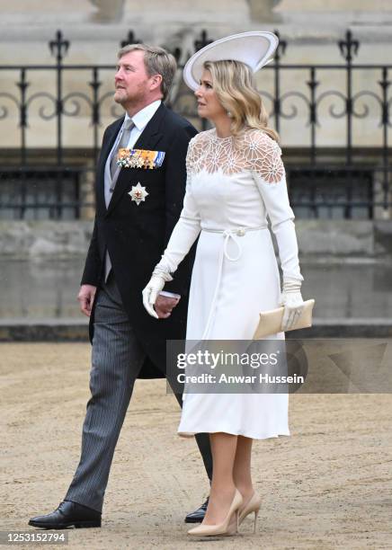 Queen Maxima of the Netherlands and King Willem-Alexander of the Netherlands attend the Coronation of King Charles III and Queen Camilla at...