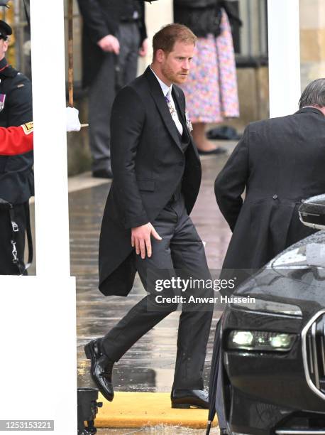 Prince Harry, Duke of Sussex attends the Coronation of King Charles III and Queen Camilla at Westminster Abbey on May 06, 2023 in London, England.