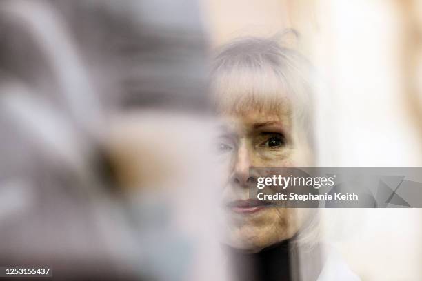 Magazine Columnist E. Jean Carroll arrives for her civil trial against former President Donald Trump at Manhattan Federal Court on May 08, 2023 in...