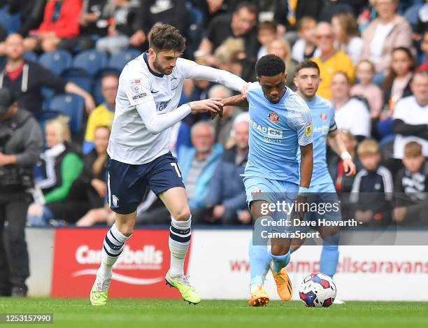 Preston North End's Troy Parrott battles with Sunderland's Amad Diallo during the Sky Bet Championship between Preston North End and Sunderland at...