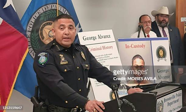 The picture of George Alvarez, who allegedly plowed his SUV into a crowd killing eight men on May 7 is displayed as Brownsville Police Department...