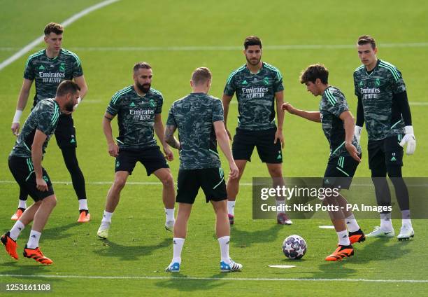 Real Madrid players during a training session at the Ciudad Real Madrid Training Centre, Madrid. Picture date: Monday May 8, 2023.