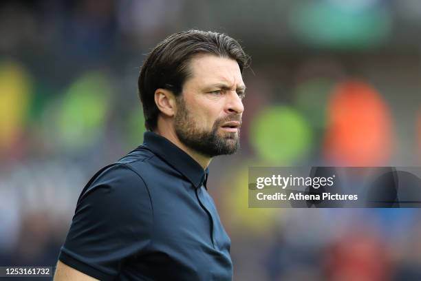 Swansea City manager Russell Martin reacts on the touch line during the Sky Bet Championship match between Swansea City and West Bromwich Albion at...