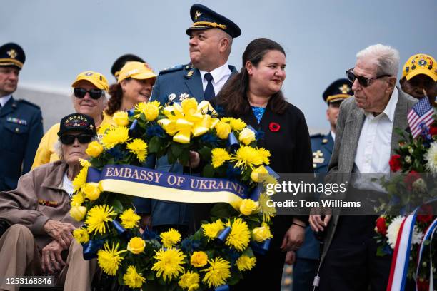 Ukrainian Ambassador to the U.S. Oksana Markarova, attends a wreath-laying ceremony to mark the 78th anniversary of the Allied victory in Europe at...