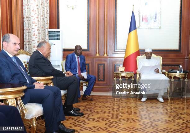 Egyptian Foreign Minister Sameh Shoukry meets Chad Transitional Military Council Chairman Lieutenant General Mohammed Idriss Deby in N'Djamena, Chad...