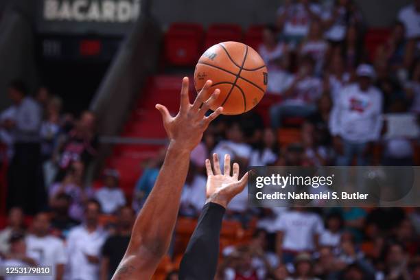 Generic basketball photo of the opening tip-off during Game Four of the Eastern Conference Semi-Finals of the 2023 NBA Playoffs between the New York...