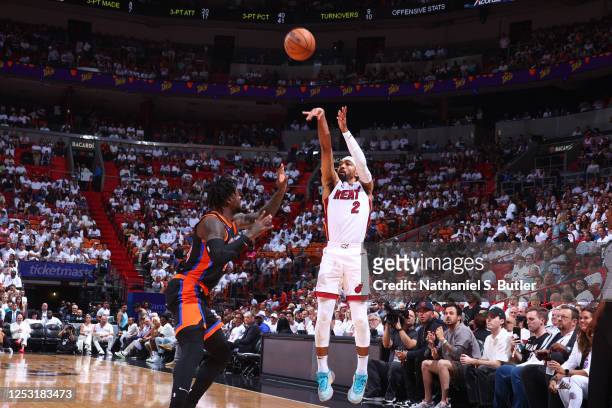 Gabe Vincent of the Miami Heat shoots the ball during Game Four of the Eastern Conference Semi-Finals of the 2023 NBA Playoffs against the New York...