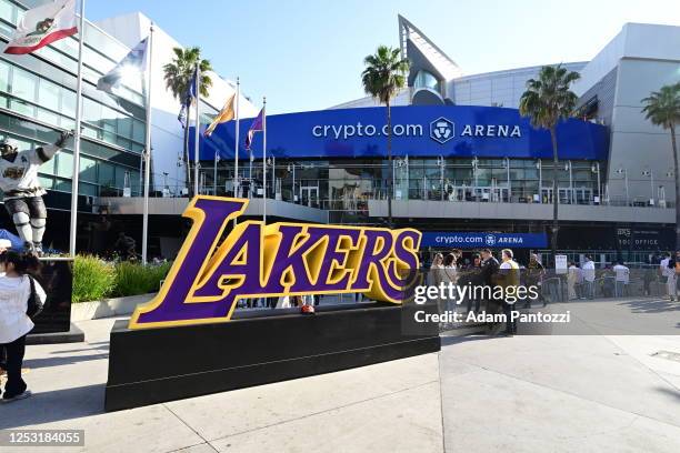 An exterior view of the Crypto.com Arena before Game Four of the Western Conference Semi-Finals of the 2023 NBA Playoffs between the Golden State...