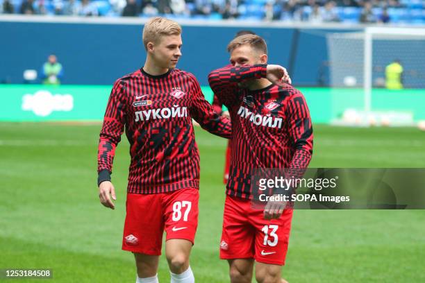 Daniil Zorin , Maciej Rybus of Spartak in action during the Russian Premier League football match between Zenit Saint Petersburg and Spartak Moscow...