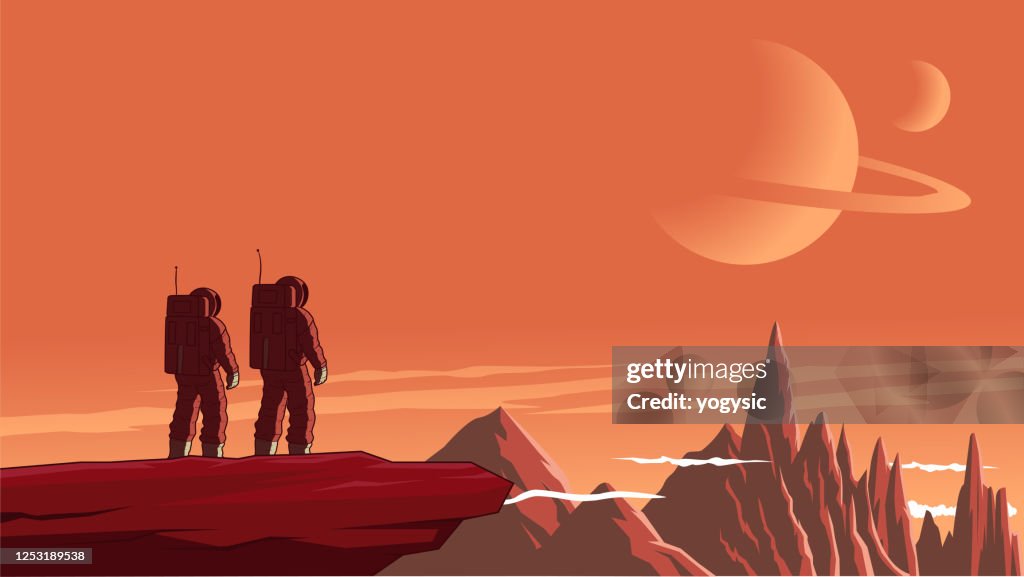 Vector Astronaut Couple on an Unexplored Planet