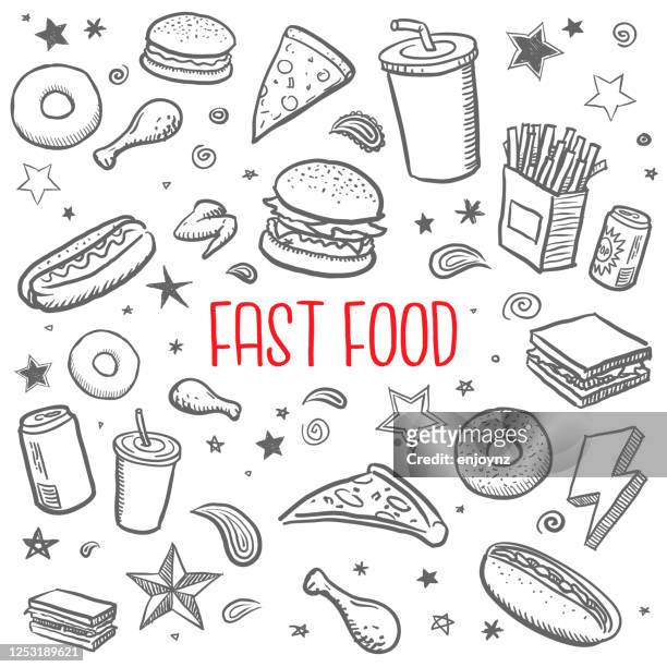 ilustraciones, imágenes clip art, dibujos animados e iconos de stock de dibujos de comida rápida - comida rapida