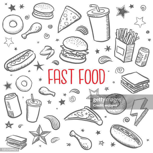 fast food drawings - hand drawn food illustration stock illustrations