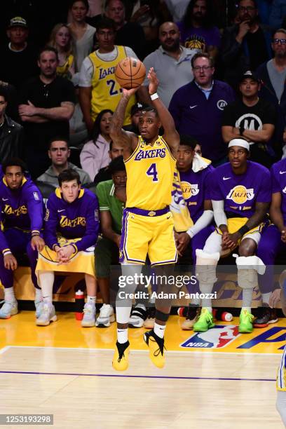 Lonnie Walker IV of the Los Angeles Lakers shoots the ball during Game Four of the Western Conference Semi-Finals of the 2023 NBA Playoffs against...