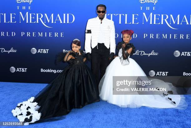 Rapper Offset and his daughters Kulture Kiari Cephus and Kalea Marie Cephus arrive for the world premiere of Disney's "The Little Mermaid" at the...